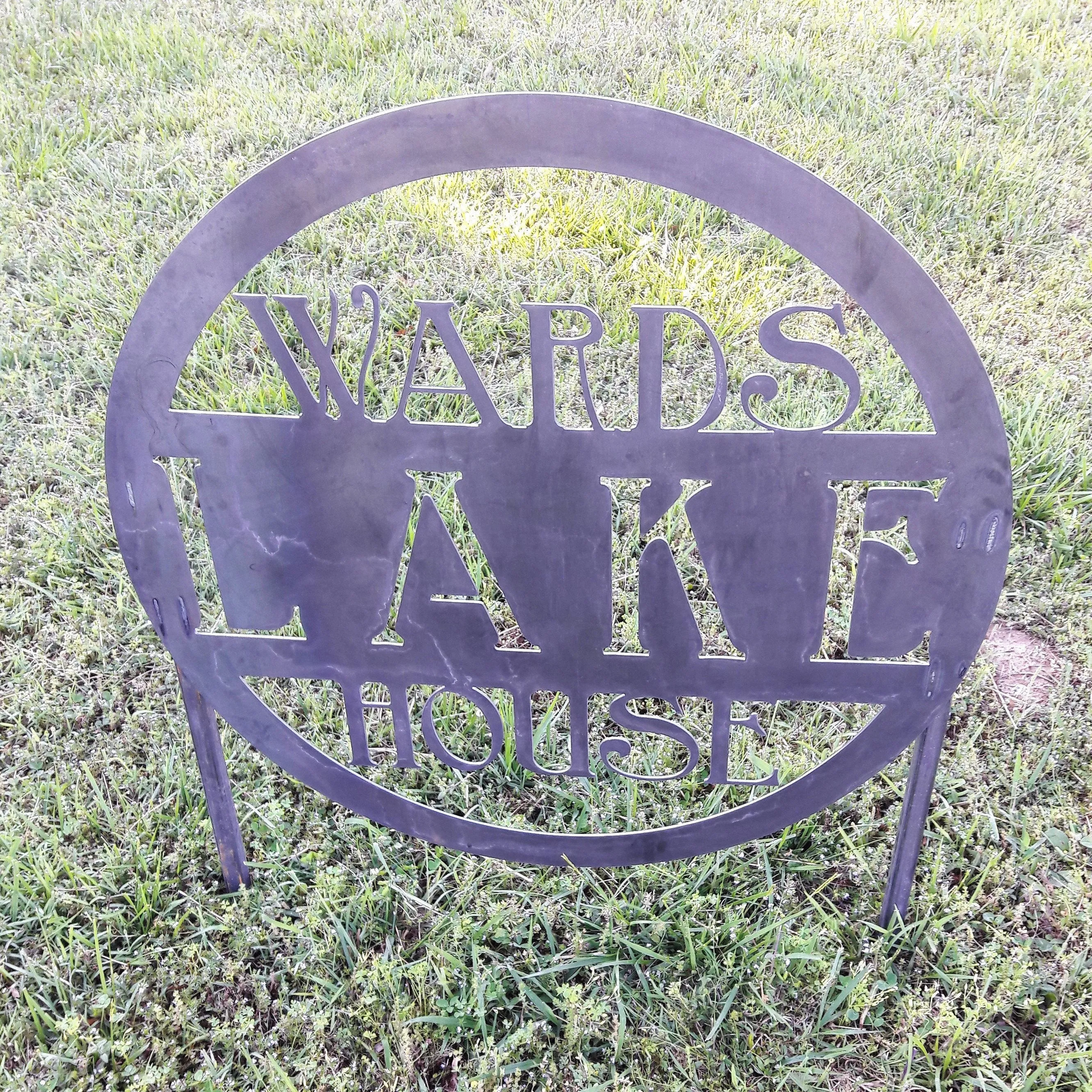 Metal Planter Sign - Personalized Metal Lake House Address with Stakes, Farmhouse Signs, Wedding Signs, Address Signs
