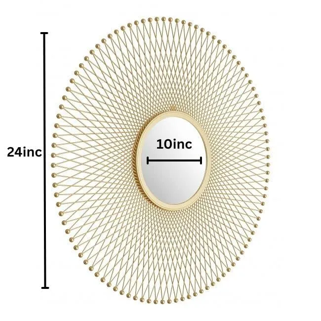 Metalmastery Stainless Steel Golden Finished Decorative Iron Mirror Knitted Glass Leaf Design Wall Mount Hanging Decorative Mirror Sculpture Wall Mirror For Living Room Dining Hall - Round