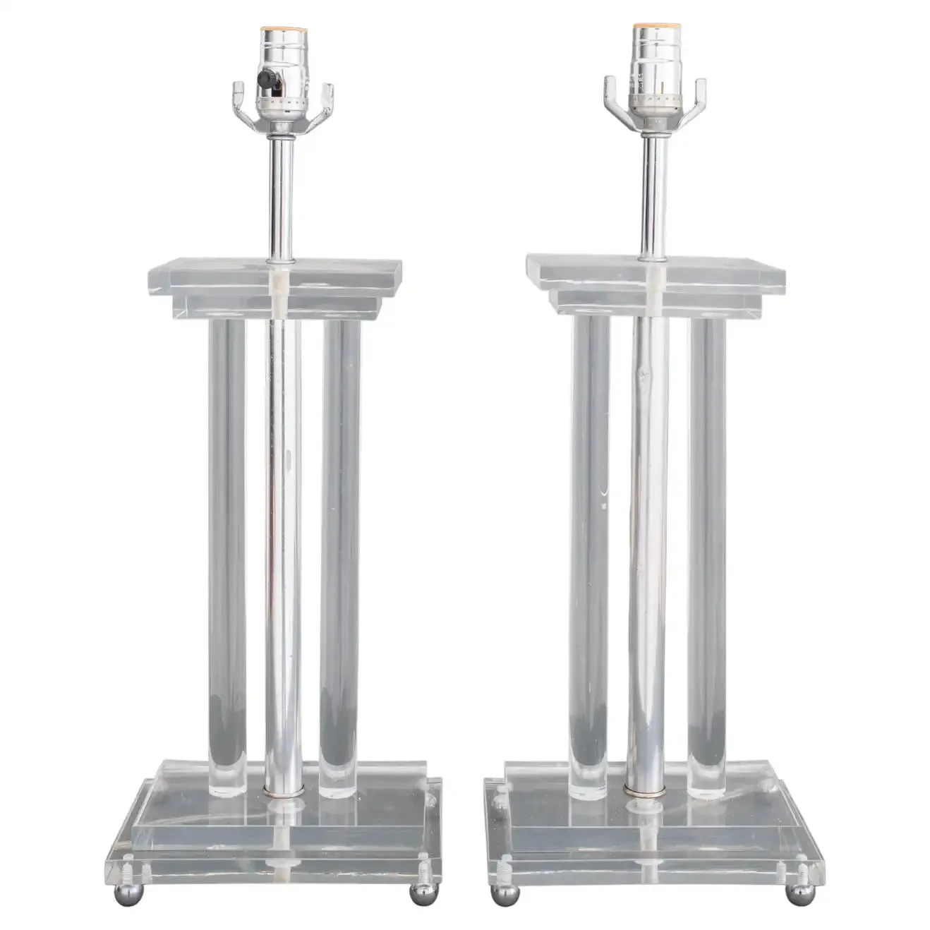 Midcentury Lucite and Chrome Table Lamps, Pair