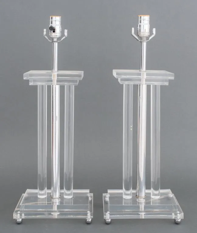 Midcentury Lucite and Chrome Table Lamps, Pair