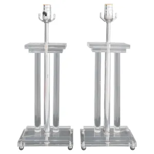 Midcentury Lucite and Chrome Table Lamps, Pair