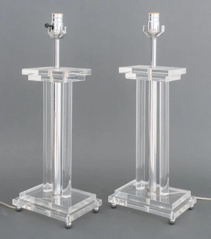 Midcentury Lucite and Chrome Table Lamps, Pair