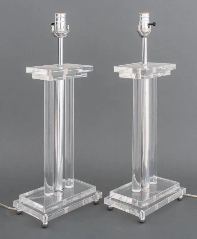 Midcentury Lucite and Chrome Table Lamps, Pair