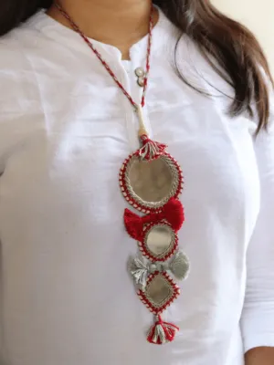 Mirror Neckpiece - Red & Cream