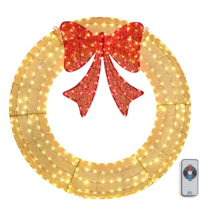 modern 48in Christmas Wreath Christmas Decoration Lighted Holiday Decor 315 Lights LED - Green Gold Gold