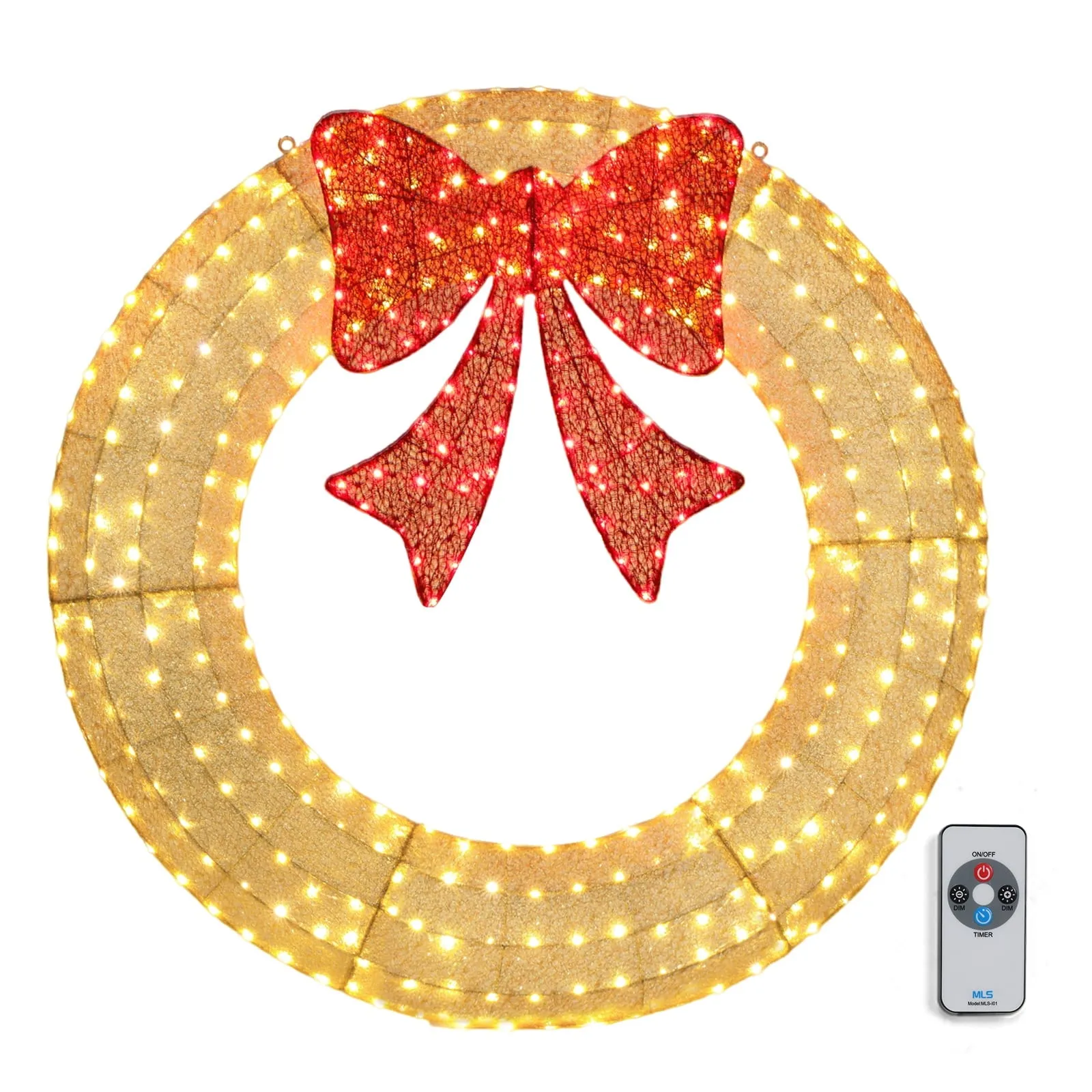 modern 48in Christmas Wreath Christmas Decoration Lighted Holiday Decor 315 Lights LED - Green Gold Gold