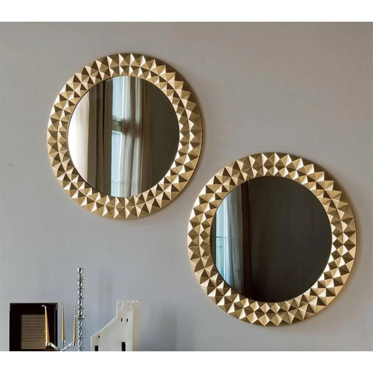 Modern Art & Craft's® Wood Wall Mirror Frame Wall Hanging | Wall Floating | for Room | Hall | Bathroom Home | Decor Living Room | Set of 2 | Golden | (24x24 Inch)
