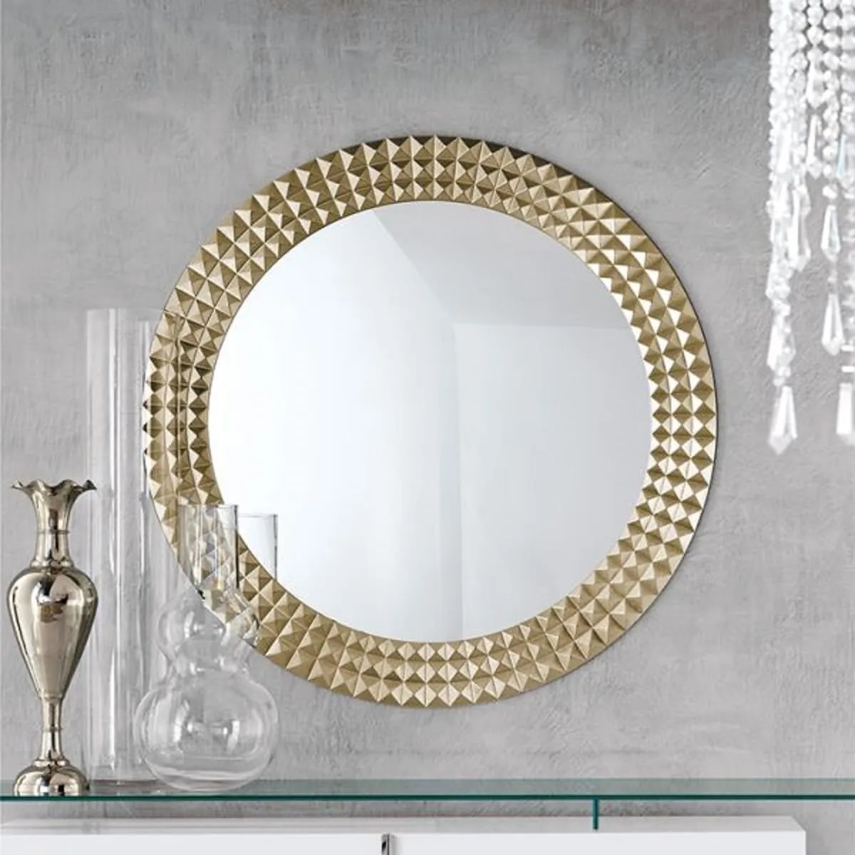 Modern Art & Craft's® Wood Wall Mirror Frame Wall Hanging | Wall Floating | for Room | Hall | Bathroom Home | Decor Living Room | Set of 2 | Golden | (24x24 Inch)