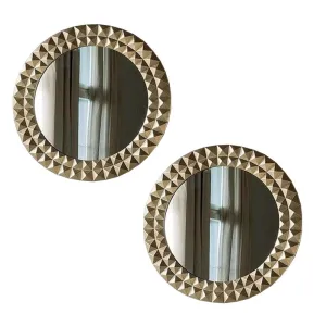 Modern Art & Craft's® Wood Wall Mirror Frame Wall Hanging | Wall Floating | for Room | Hall | Bathroom Home | Decor Living Room | Set of 2 | Golden | (24x24 Inch)
