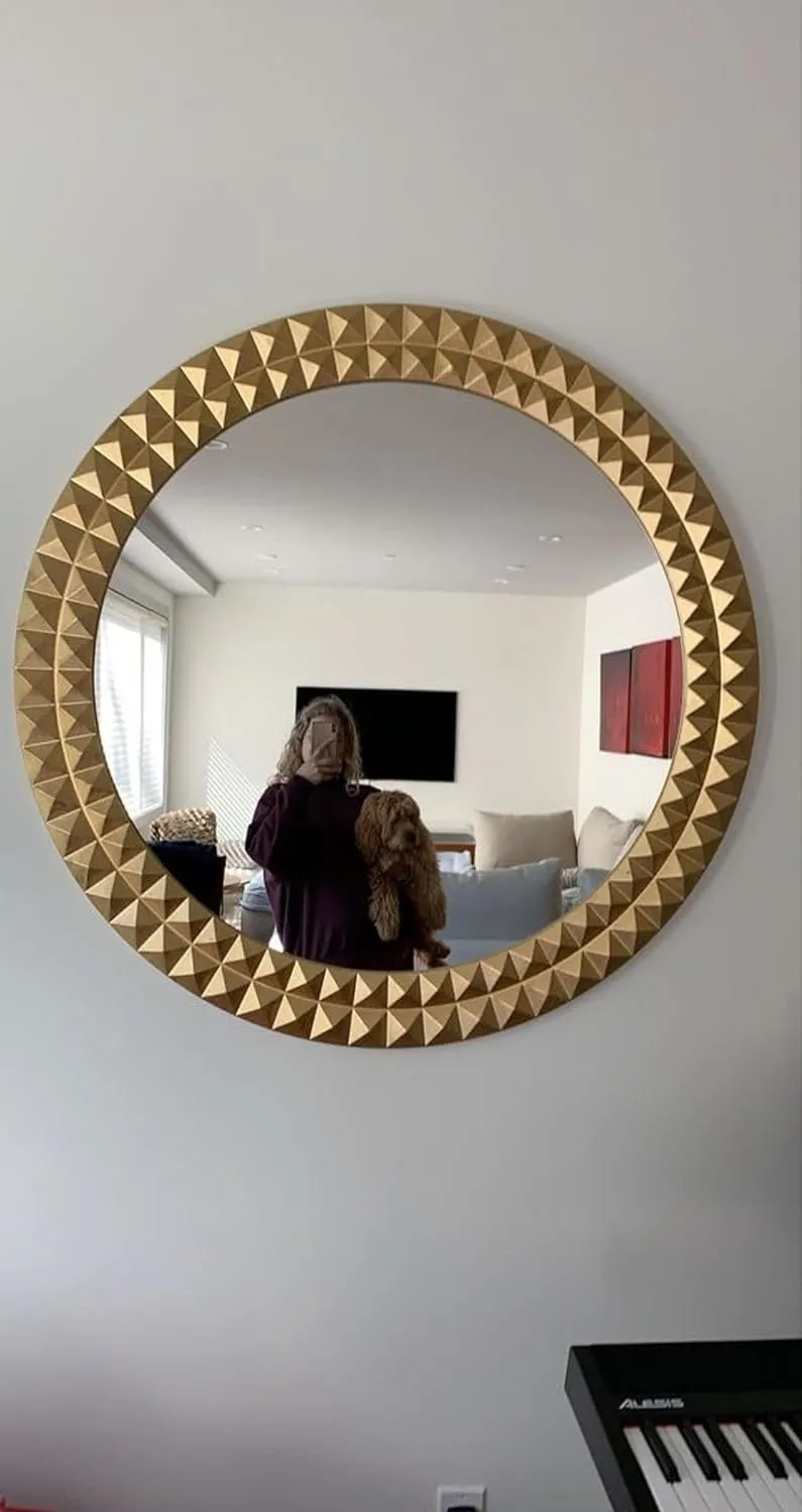 Modern Art & Craft's® Wood Wall Mirror Frame Wall Hanging | Wall Floating | for Room | Hall | Bathroom Home | Decor Living Room | Set of 2 | Golden | (24x24 Inch)