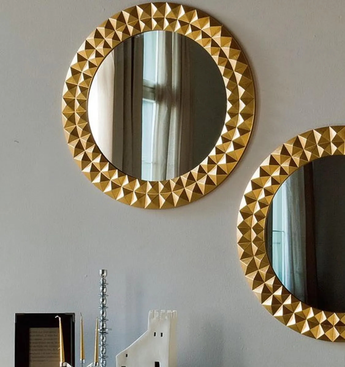 Modern Art & Craft's® Wood Wall Mirror Frame Wall Hanging | Wall Floating | for Room | Hall | Bathroom Home | Decor Living Room | Set of 2 | Golden | (24x24 Inch)