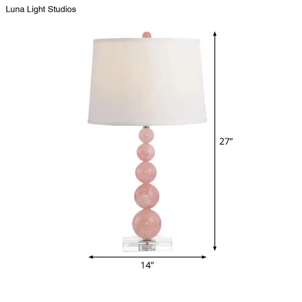 Modern Pink Nightstand Lamp: Barrel-shaped Reading Light with Fabric Shade