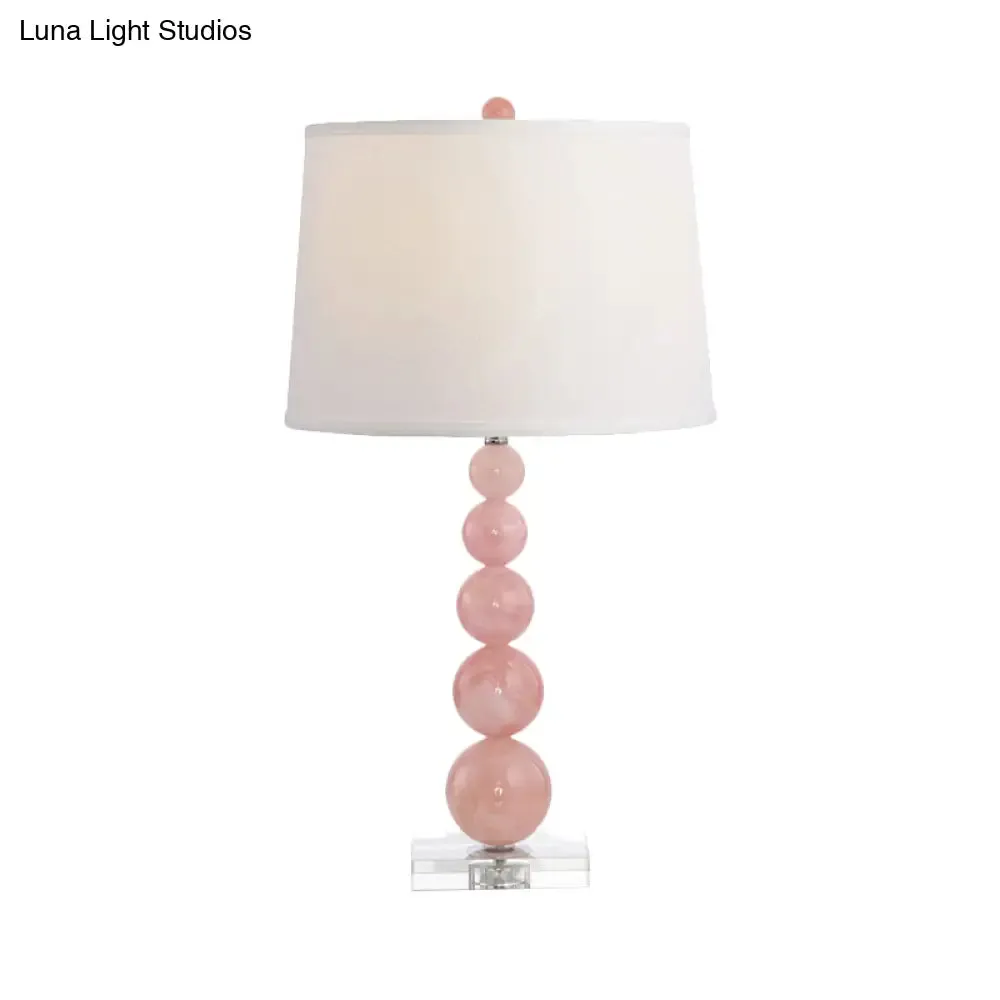 Modern Pink Nightstand Lamp: Barrel-shaped Reading Light with Fabric Shade