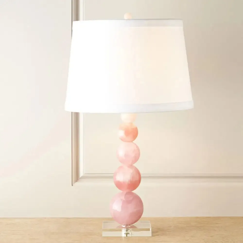 Modern Pink Nightstand Lamp: Barrel-shaped Reading Light with Fabric Shade