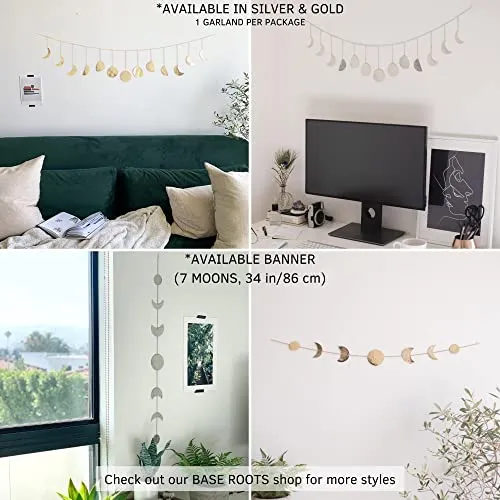 Moon Phase Wall Hanging, Handmade Hammered Gold Metal 13 Moons 36" Garland, Phases of the Moon, Celestial Lunar Art, Bohemian Aesthetic Gold Room Boho Decor for Bedroom Home Dorm Living Room Girl Gift