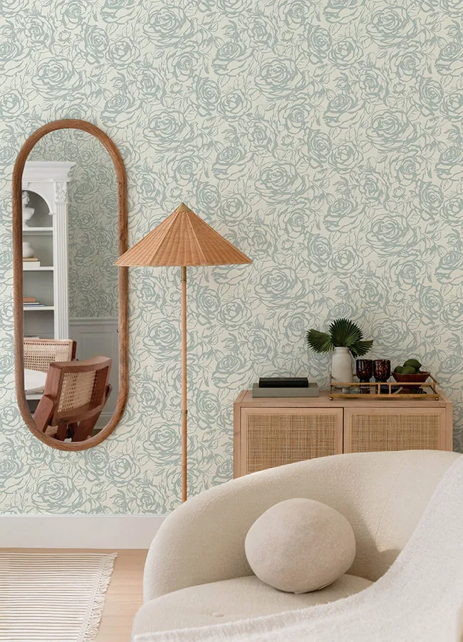 Nelda Light Blue Rose Wallpaper