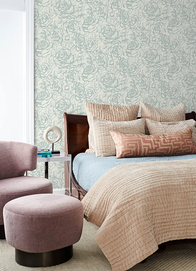Nelda Light Blue Rose Wallpaper