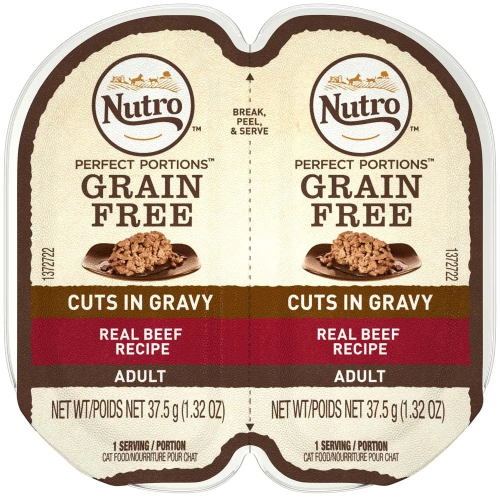Nutro Products Perfect Portions Grain Free Cuts in Gravy Adult Wet Cat Food Beef 24ea/2.6 oz, 24 pk