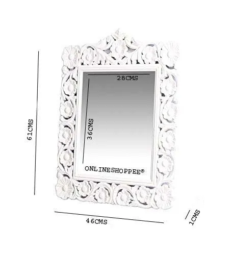 Onlineshoppee Modern Decorative Wooden Wall Mirror Bathroom Mirror Golden (Design-7, Framed, Rectangular)