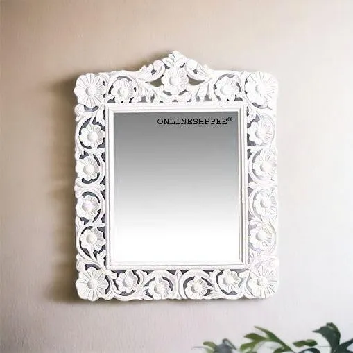 Onlineshoppee Modern Decorative Wooden Wall Mirror Bathroom Mirror Golden (Design-7, Framed, Rectangular)