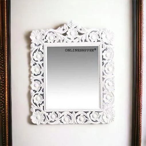 Onlineshoppee Modern Decorative Wooden Wall Mirror Bathroom Mirror Golden (Design-7, Framed, Rectangular)