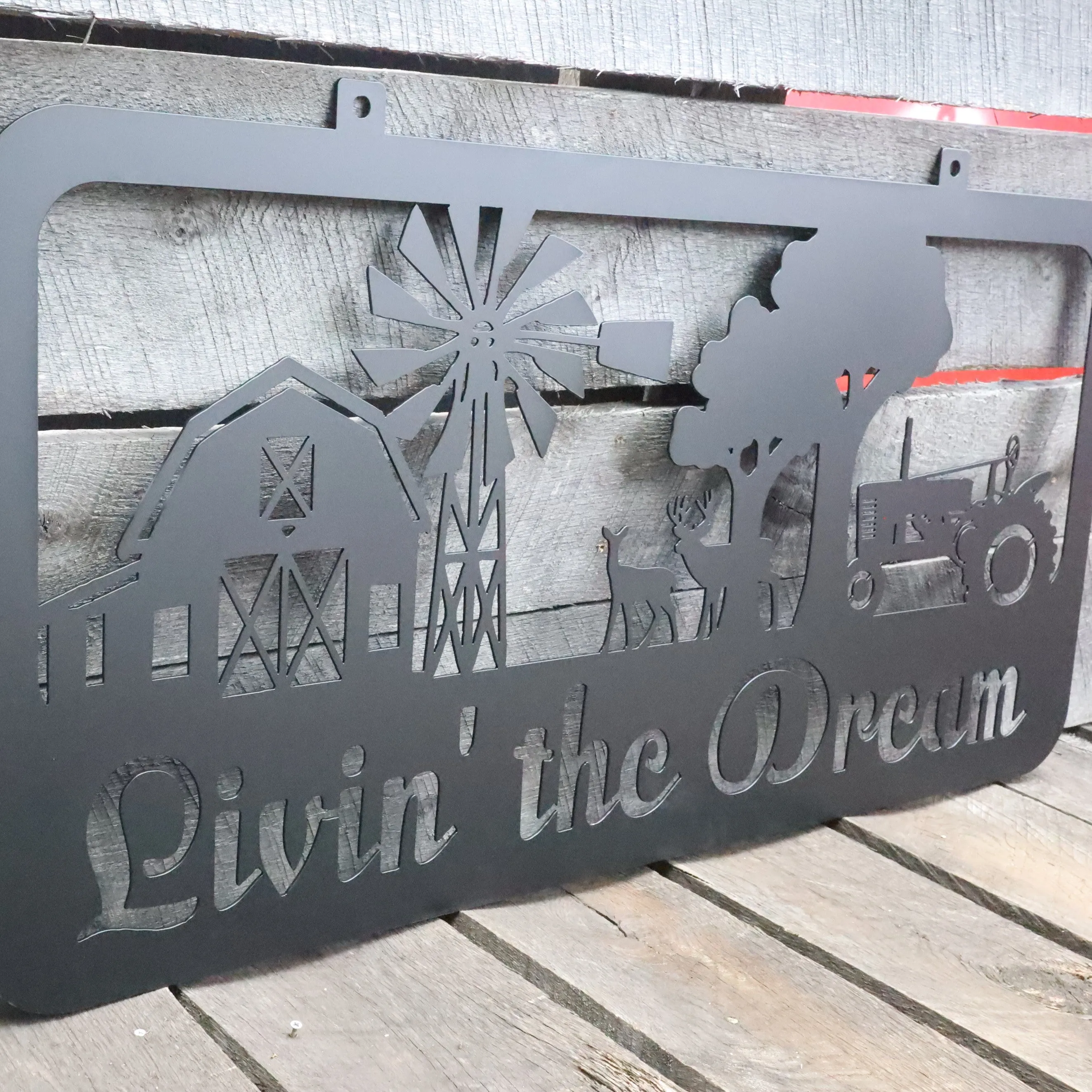 Personalized Metal Art Sign - Livin' The Dream - Rustic Farm Sign - Rural Farm Scene