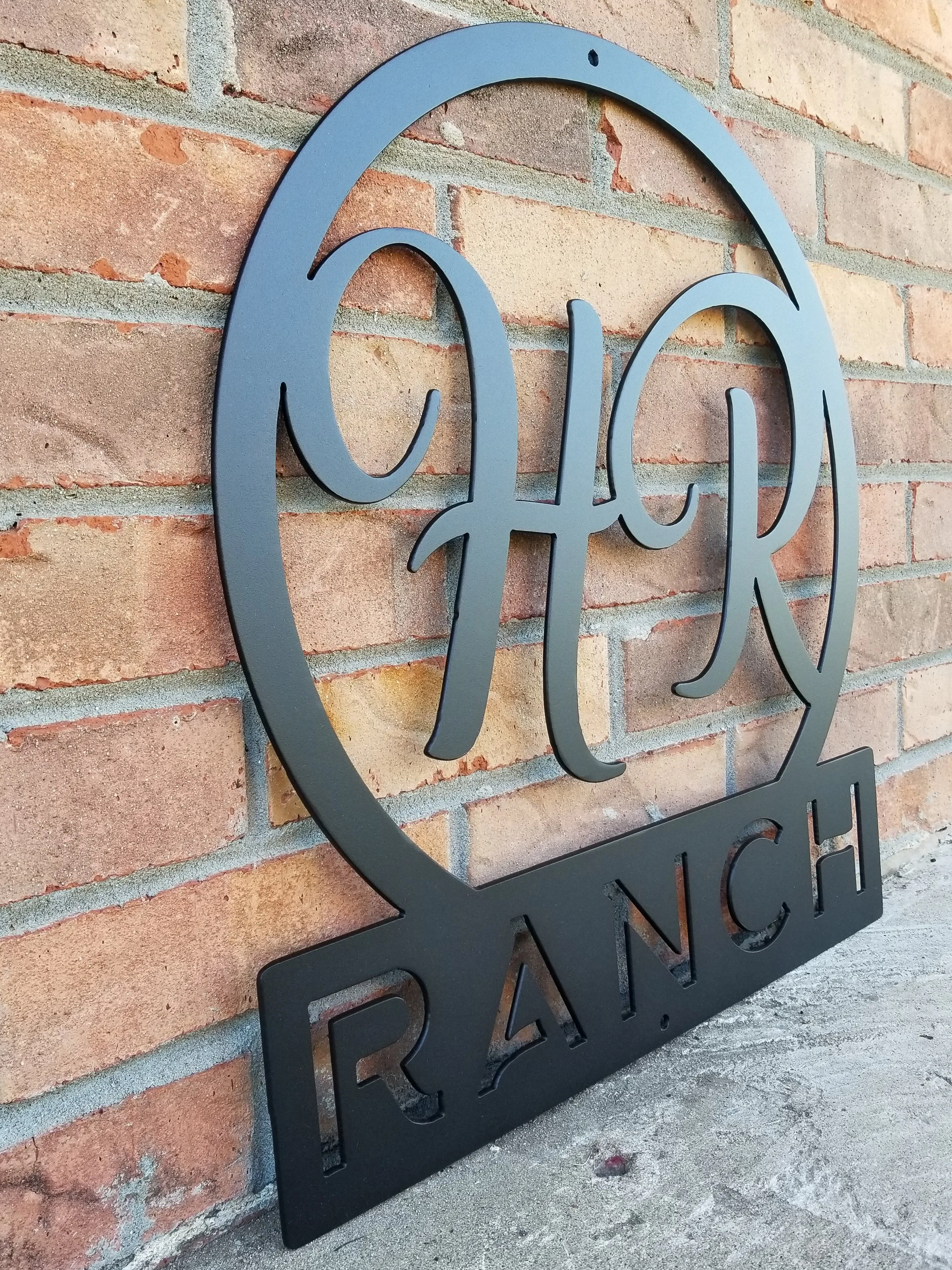 Personalized Monogram Metal Ranch or Farmhouse Signs - Cursive Words, Garage Signs, Personalized Home Decor