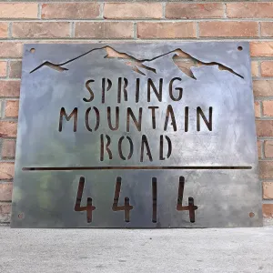 Personalized Mountain Address Metal Sign - Home, Rustic, Country, Countryside, Rural