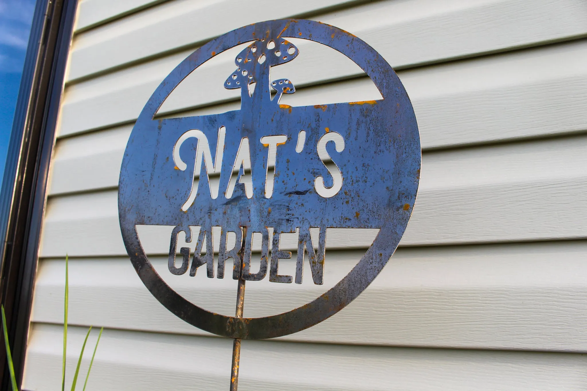 Personalized Mushroom Garden Stake - Custom Metal Garden Decor - Mushroom Decor - Dedication Memorial Yard Art Marker