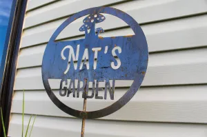 Personalized Mushroom Garden Stake - Custom Metal Garden Decor - Mushroom Decor - Dedication Memorial Yard Art Marker