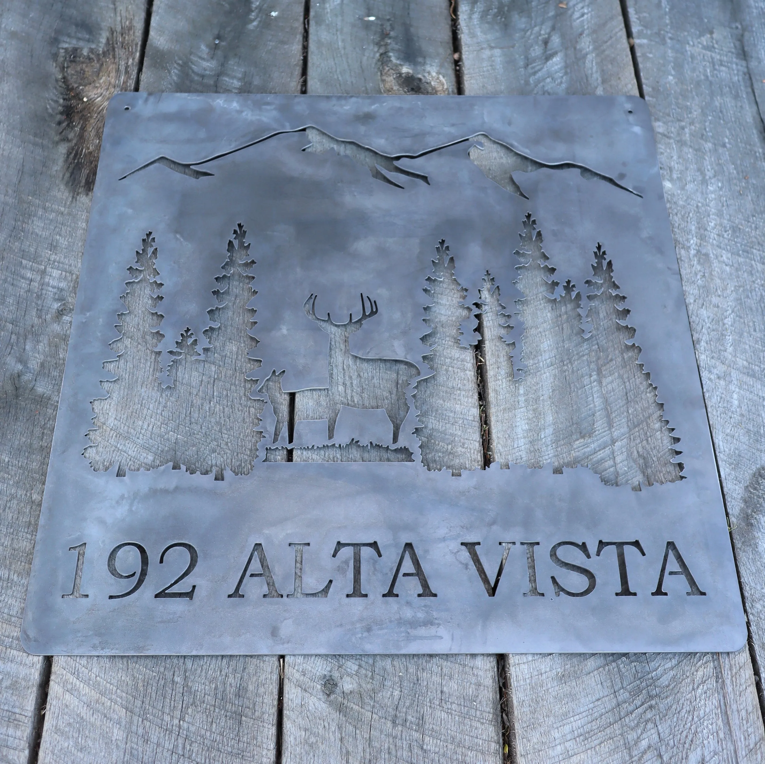 Personalized Rustic Address Metal Sign - Forest and Deer Wall Art, Mountain Decor, Address Signs