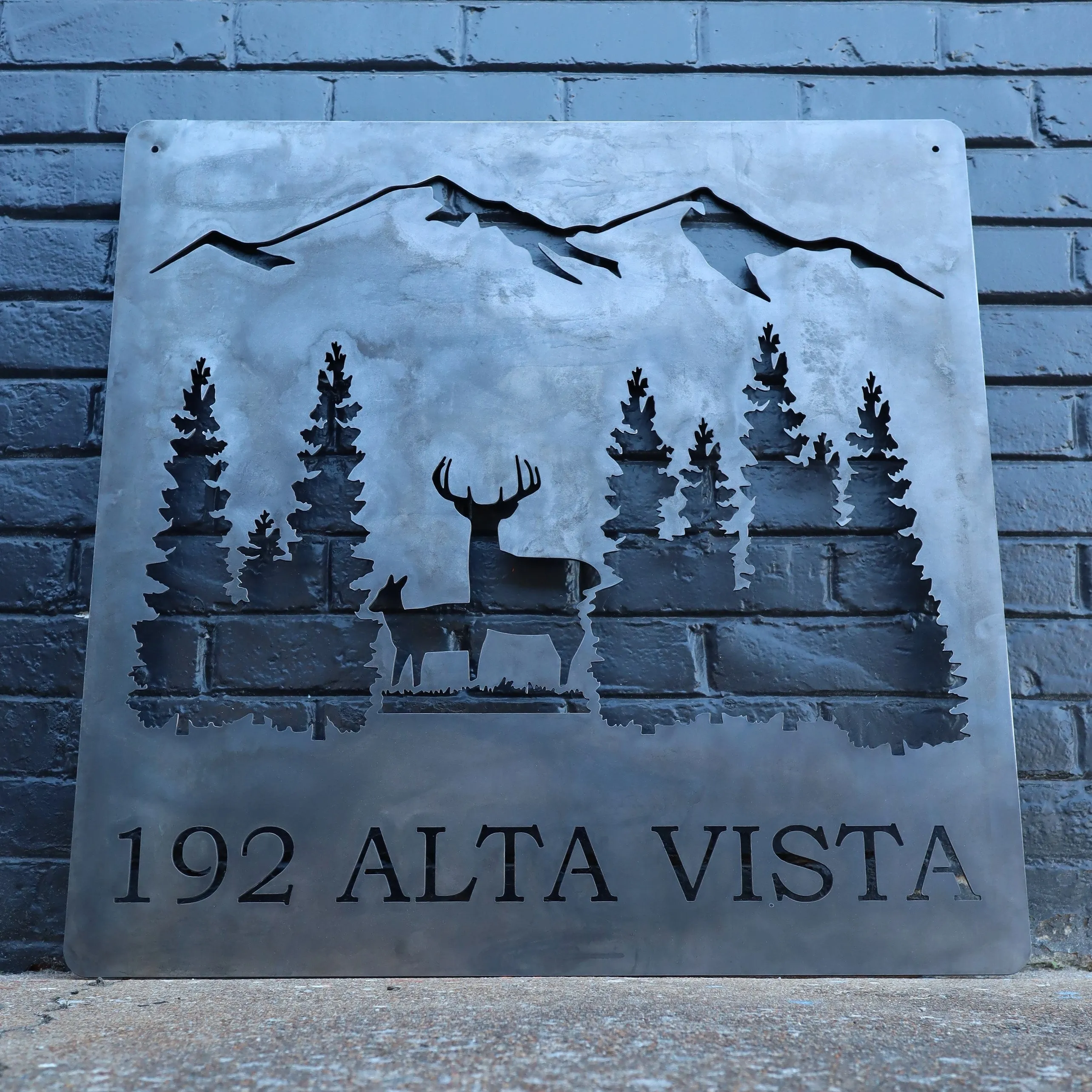Personalized Rustic Address Metal Sign - Forest and Deer Wall Art, Mountain Decor, Address Signs