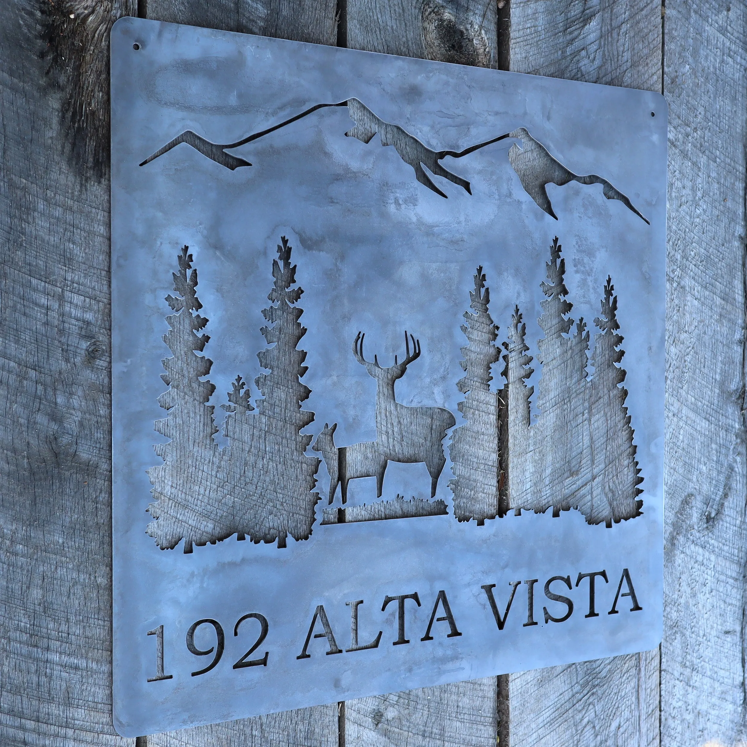 Personalized Rustic Address Metal Sign - Forest and Deer Wall Art, Mountain Decor, Address Signs