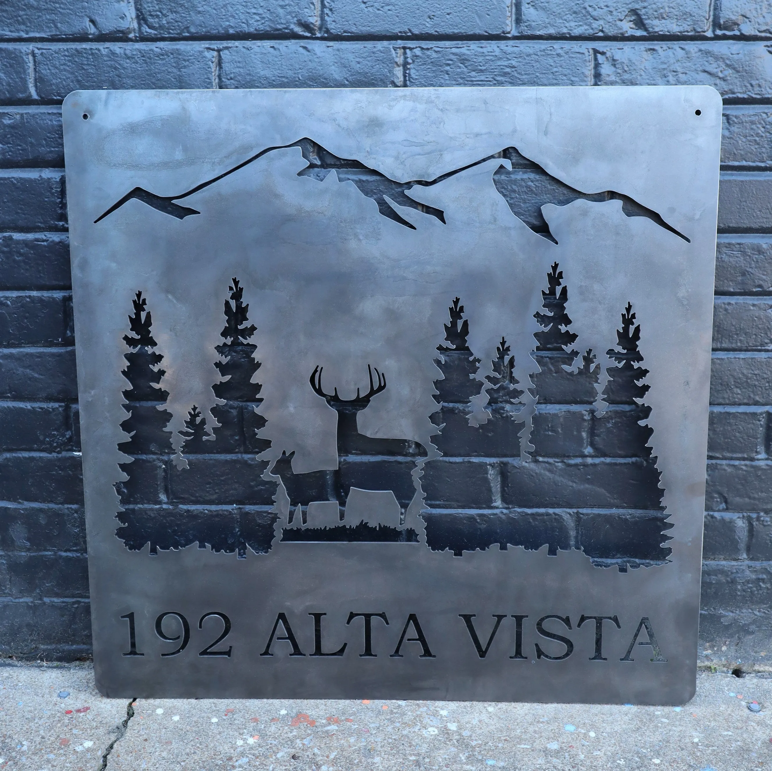 Personalized Rustic Address Metal Sign - Forest and Deer Wall Art, Mountain Decor, Address Signs