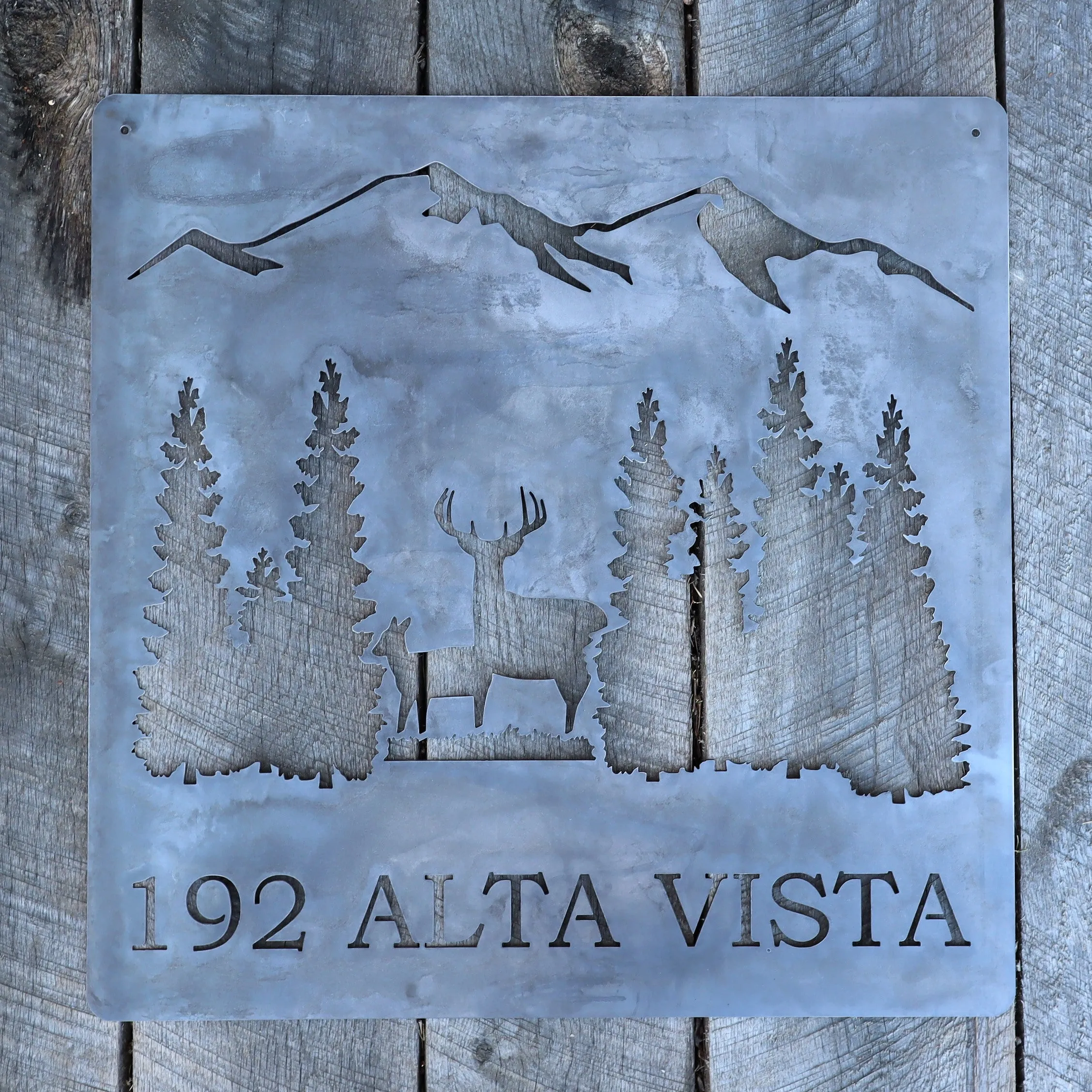 Personalized Rustic Address Metal Sign - Forest and Deer Wall Art, Mountain Decor, Address Signs