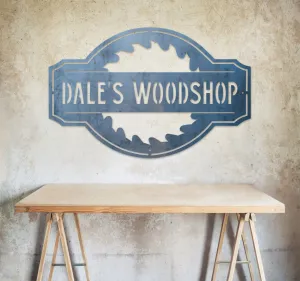 Personalized Woodshop Name Sign - Vintage Metal Workshop Decor - Man Cave Garage Wall Art