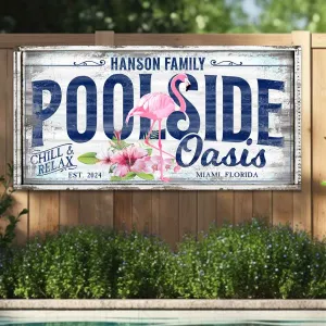 Pinky Poolside Oasis Personalized Pool Sign