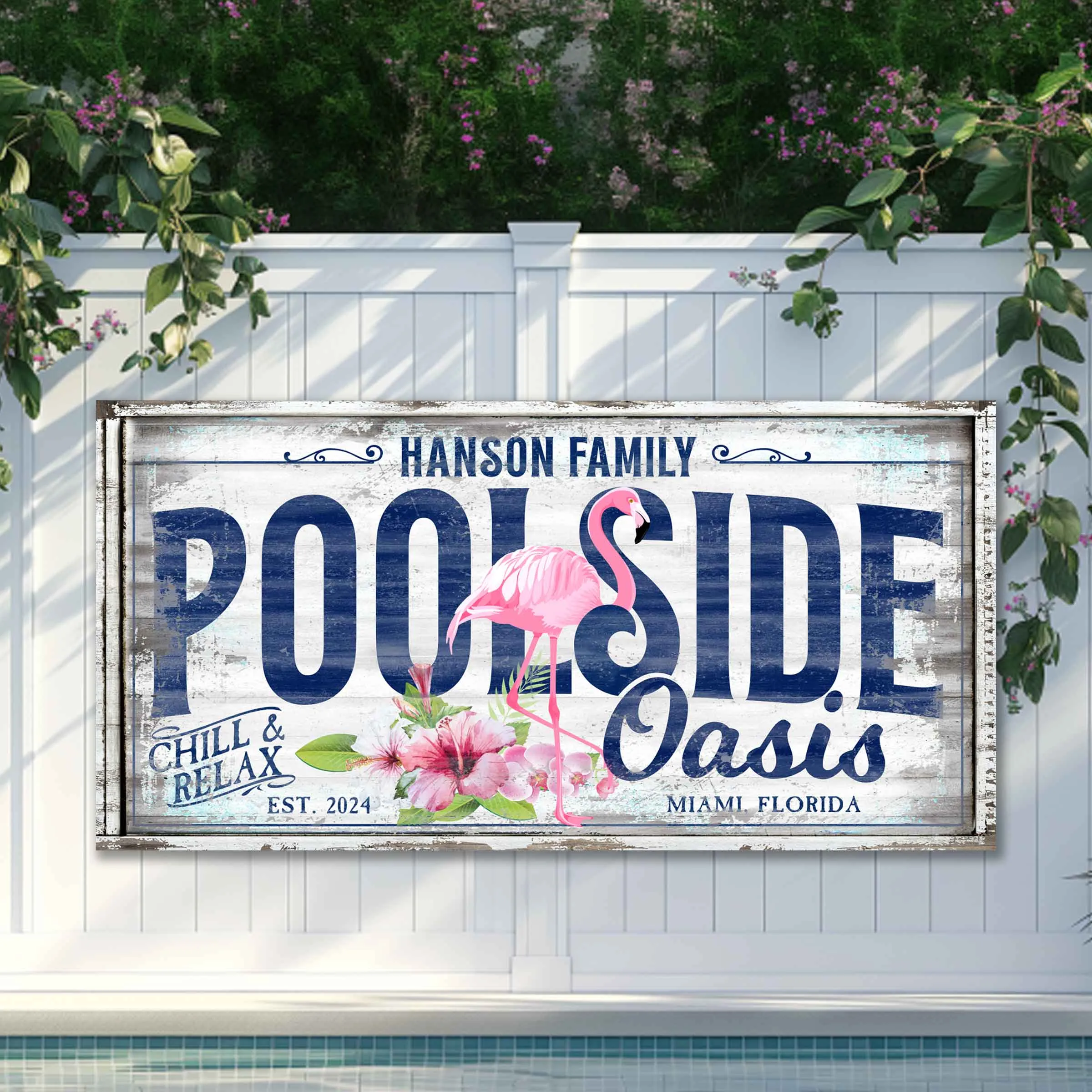Pinky Poolside Oasis Personalized Pool Sign