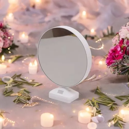 POPLEY Magic Mirror Photo Frame With Light Photos Gift Personalized Frames For Valentines Day Gifts/Anniversary/Birthday/Friends Gift/Wedding Gift/White/Framed(Pack Of 1,Round)