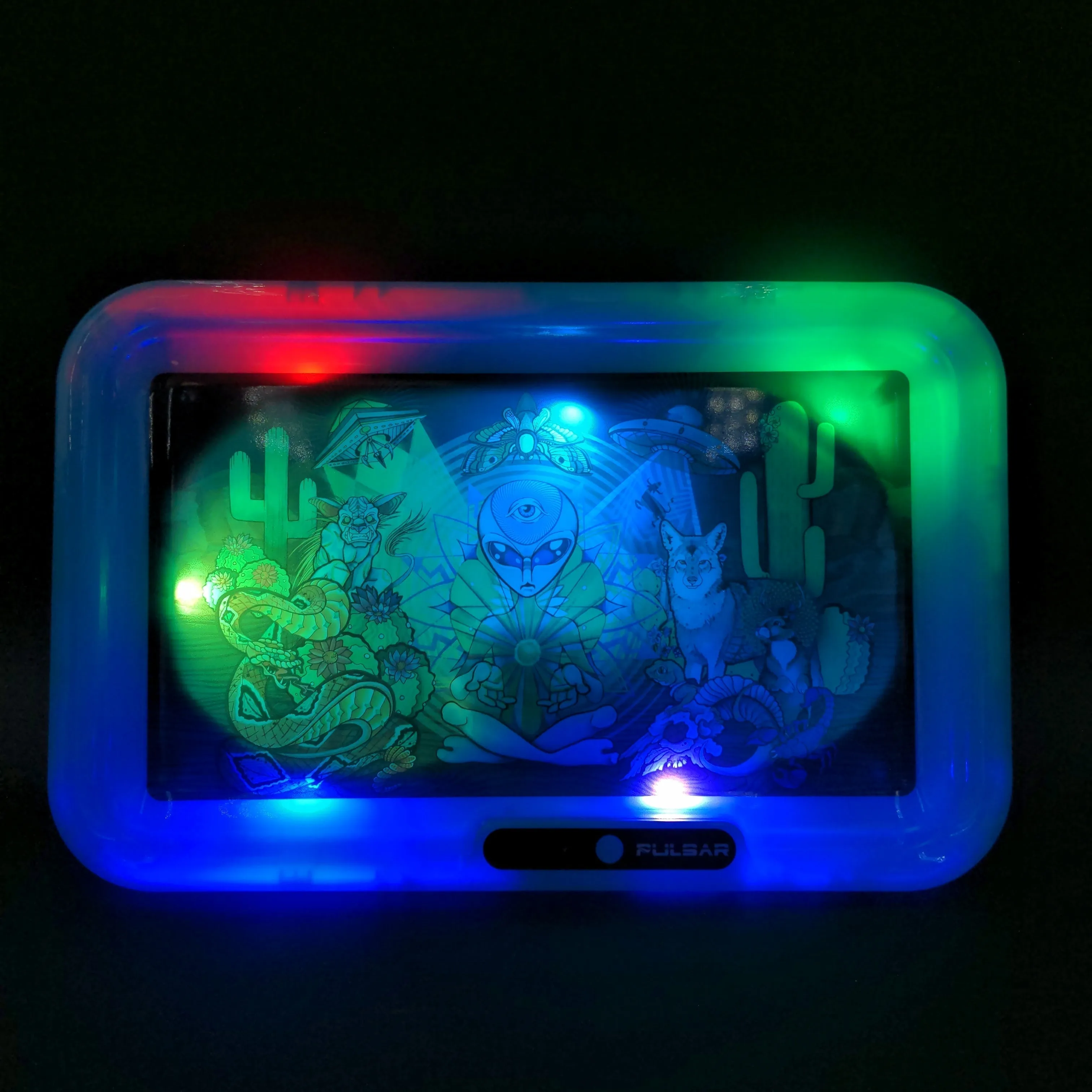 Pulsar Glow Psychedelic Desert LED Rolling Tray | 11 x 7