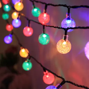 Quntis IP42 Solar-Powered 2.5cm Bubble Globe String Lights with Remote, Outdoor LED Multi-Color Garden Patio Balcony Decoration – Perfect for Christmas & Holiday Decor