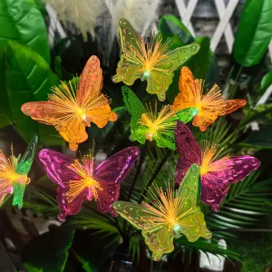 Quntis Solar Color Changing Fiber Optic Butterfly Stake Lights – 10 Butterflies per Stake, Outdoor Lawn & Garden Decor for Christmas and Holiday Landscaping
