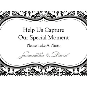 "Love Bird Damask" Disposable Camera Table Sign