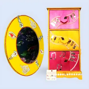 Rangarang Creations Fathers Day Celebration Offer Pack of 2 Handcrafted Mirror and Jwellery Box for Gift | Make a Memorable Gift with Our Handcrafted Products, Abstract Showpiece for Living Room