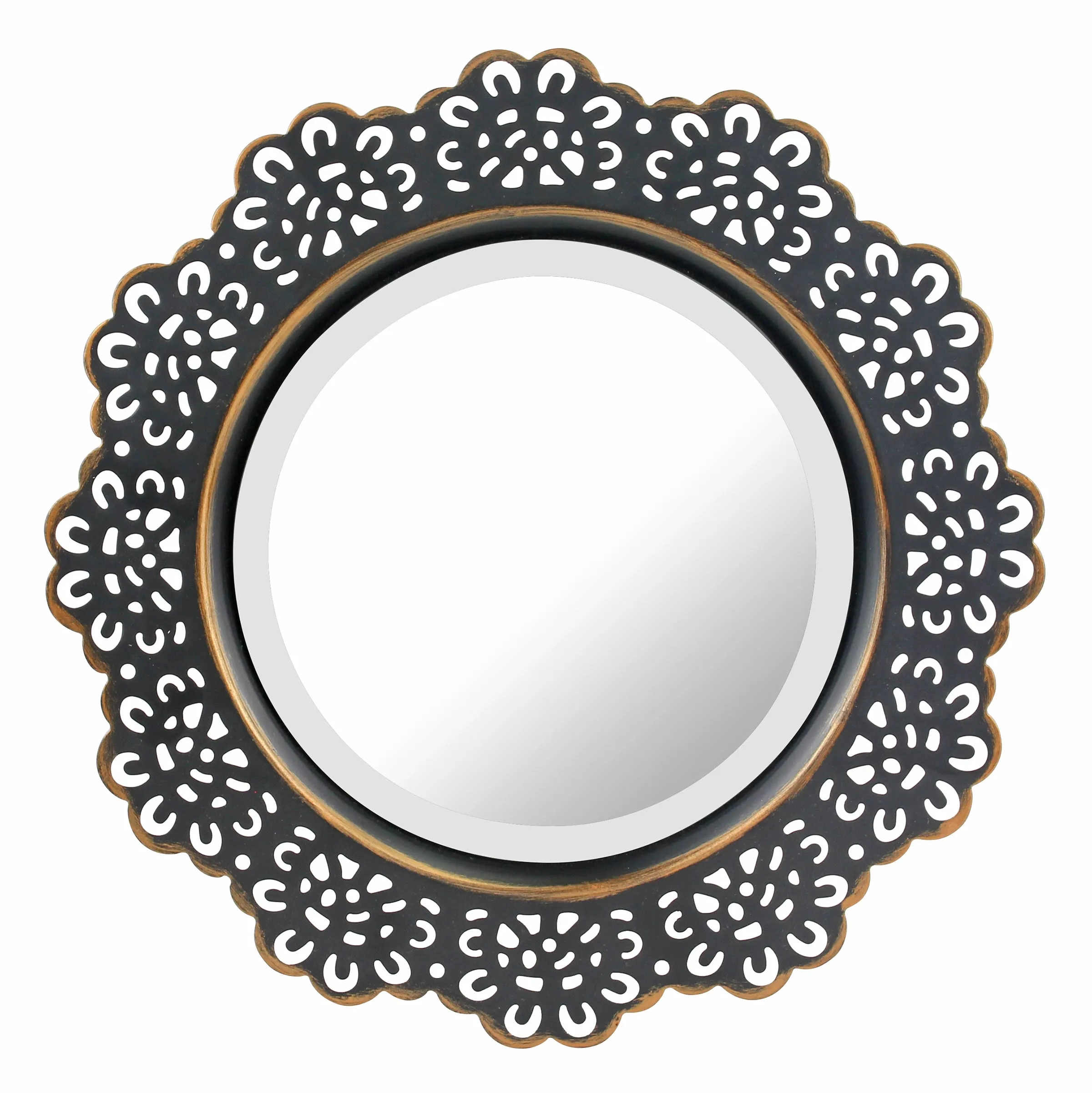 Round Black Metal Lace Wall Mirror with Attached Hanger