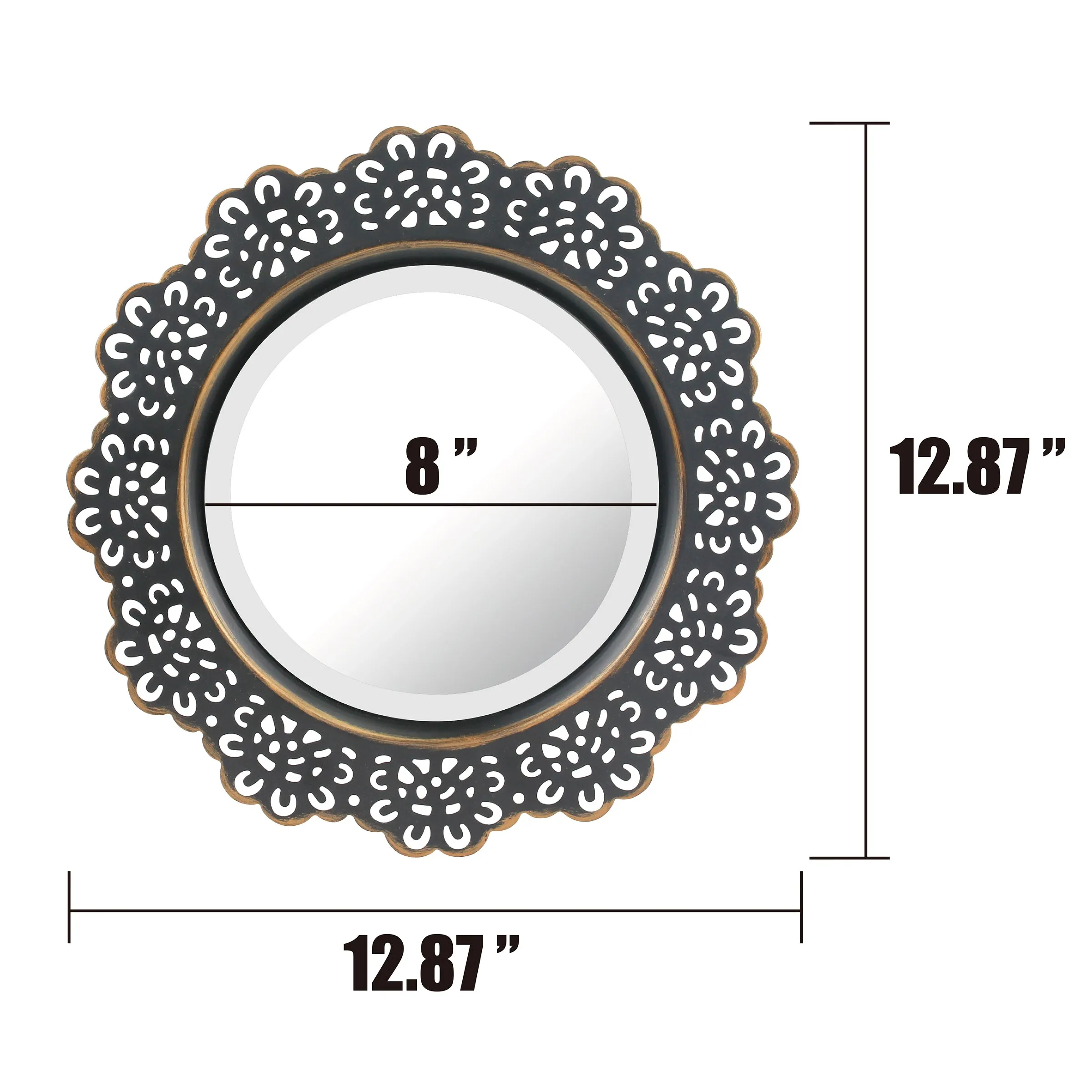 Round Black Metal Lace Wall Mirror with Attached Hanger