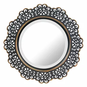 Round Black Metal Lace Wall Mirror with Attached Hanger