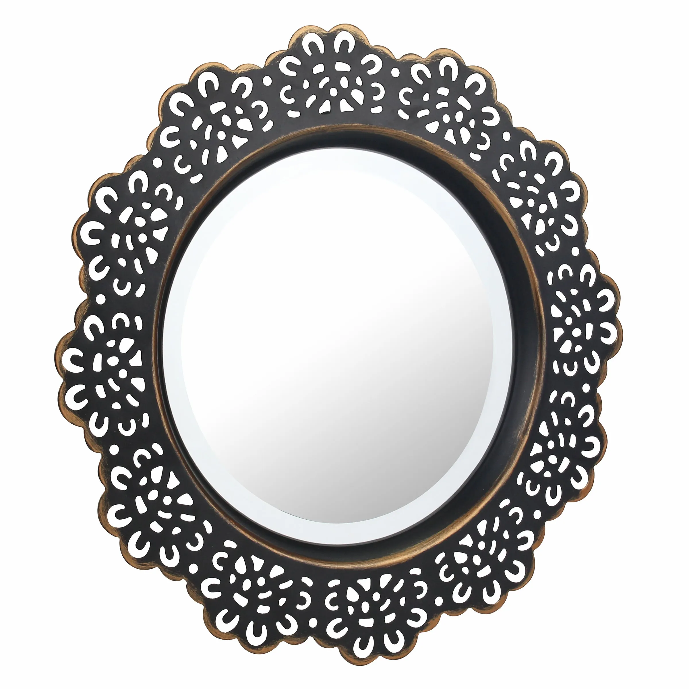 Round Black Metal Lace Wall Mirror with Attached Hanger