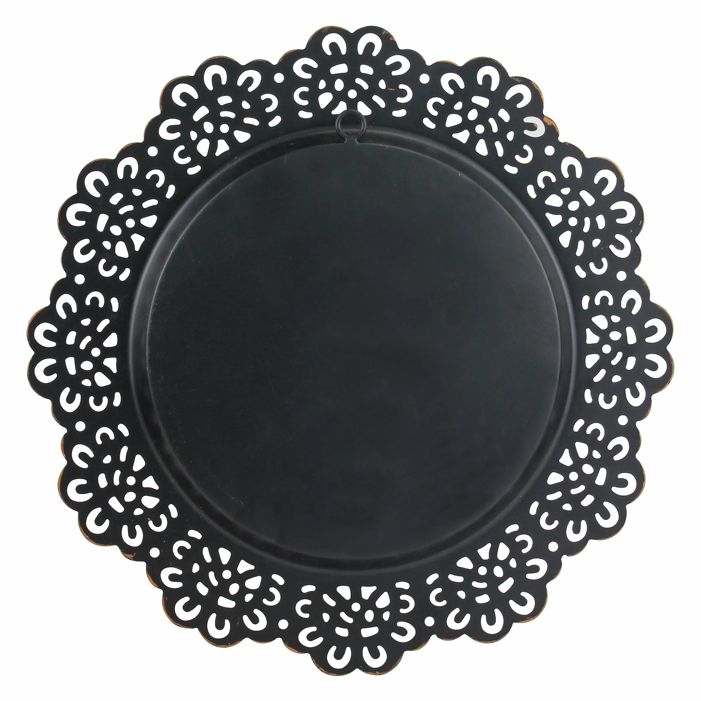 Round Black Metal Lace Wall Mirror with Attached Hanger