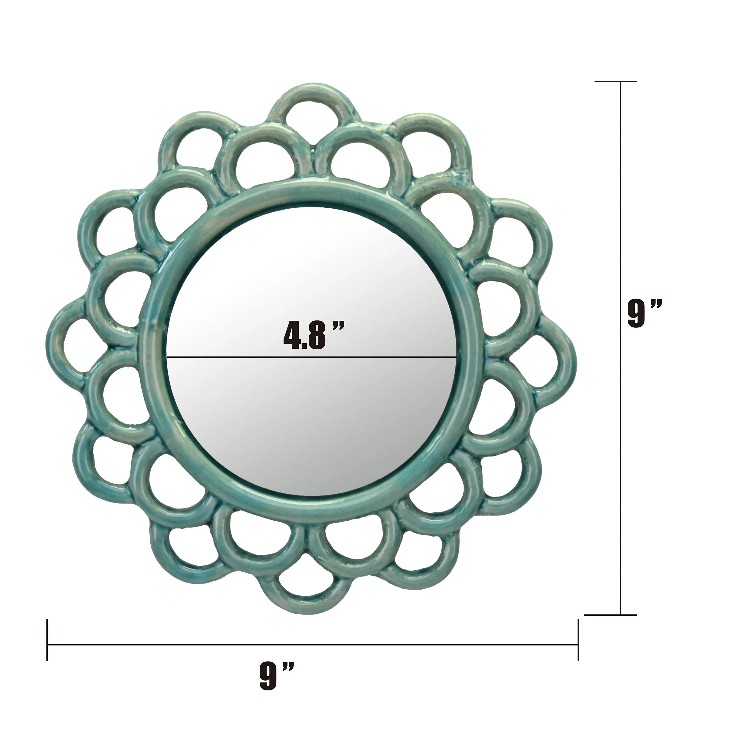 Round Turquoise Cutout Ceramic Mirror - 9 Inch